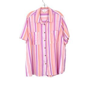 Terra & Sky Women's Button Up Blouse Size 2X Pastel Stripes Cotton Blend